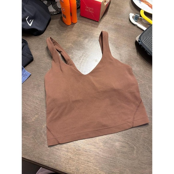 lululemon athletica Tops - Lululemon Align cropped tank top features a wide scoop neckline brown 2